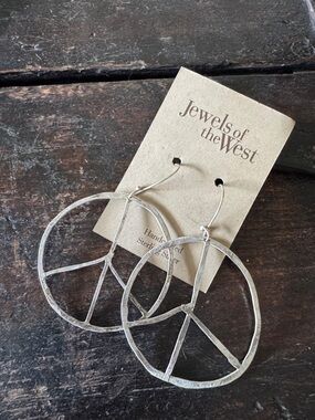 NWT Artist made Sterling Silver Peace Sign Hoop Earrings